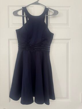 City Studio Navy Zippered Dress with Pleated Skirt